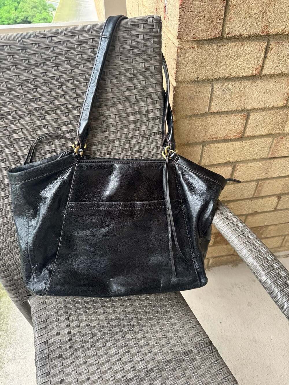 HOBO International Black Leather Tote Shoulder Bag Large Organizer